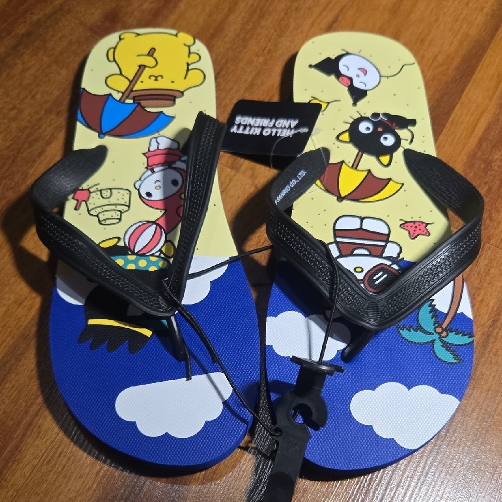 1 / 3

Sanrio Hello Kitty Flip Flops Unisex sz 10 Black Blue  Chocolate Nwt